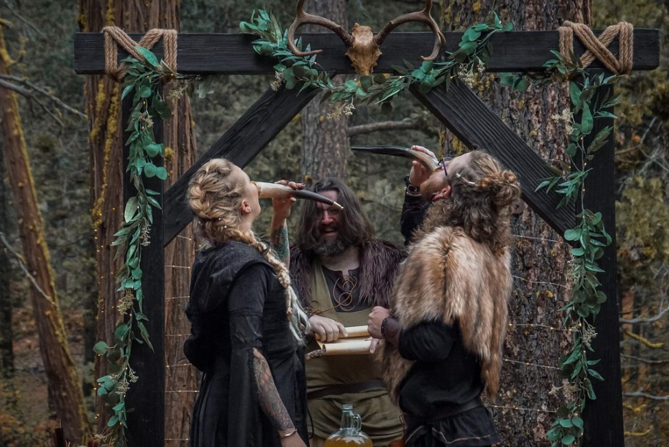 Viking style themed wedding couple